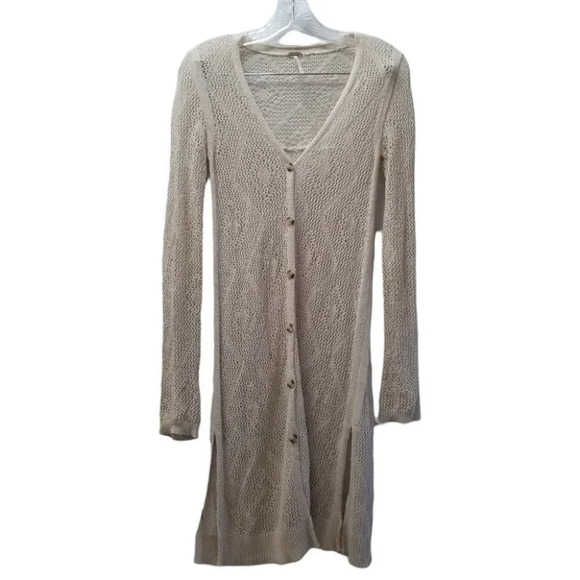 FREE people cotton knit long cream button cardigan XS - Picture 1 of 13